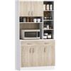 Mobile Buffet Dispensa Cucina, Ante Cassetti E Vani Aperti, 100l X 39p X 181.5acm Bianco E Legno