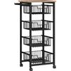 Carrello Da Cucina Con 4 Cestini Estraibili, Ruote E Freni, Acciaio E Legno, 49.5x31x91 Cm, Rovere