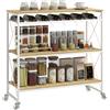 Carrello Portavivande A 4 Livelli Con Portabottiglie E 5 Ganci Rimovibili, In Legno E Metallo, 96.5x38x96.7 cm