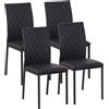 Set 4 Sedie Da Pranzo In Finta Pelle Con Cuciture A Rombi E Gambe In Metallo, Nero