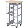 Carrello Da Cucina Con Cassetti Estraibili E 2 Portabottiglie, In Legno Di Pino E Metallo, 47x37x83 cm