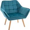 Poltroncina Da Camera Design Scandinavo, Poltrona In Velluto E Legno, Color Petrolio, Per Soggiorno O Ufficio, 67x61.5x71cm