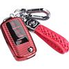 RXXR Custodia per chiave auto, compatibile con VW, Skoda, Seat, 3 tasti, Fibra di carbonio modello rosa rosso