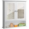 BAKAJI Mobiletto Specchiera Bagno Armadietto a Muro 3 Ripiani in Legno MDF Doppia Anta a Specchio con Apertura Centrale Dimensione 56 x 13 x 58 cm (Bianco Specchio)