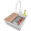 PRIMAGRAN Lavandino da Cucina al Mobile 50cm + Rubinetto, 48x53cm | Set: Rubinetto BW9010 + Kit di scarico + Lavello in Granito a 1 Vasca - Oslo Pocket, Bianco