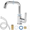 Minnhua Rubinetto Bagno Lavabo Alto 360° in Acciaio Inossidabile 304 Cromo | Miscelatore Lavabo Monocomando Altezza Bocca 180 mm con Tubo di Espansione da 60 cm Fredda e Calda Rubinetto Cromo