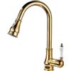 JT2D-Rubinetti da Cucina Retrò Vintage con Doccetta Estraibile Miscelatore Cucina Lavello 1 Foro Bocca Girevole Maniglia Singola Rubinetto da Cucina Oro Caldo E Freddo Rubinetti per Lavello Cucina