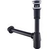 Keymark Set - Sifone con scarico con troppopieno per lavabo nero opaco - Keymark universale per tazza e valvola di scarico bagno - ottone sifone pop up rubinetto scarico lavabo