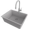 PRIMAGRAN Lavandino sottotop al Mobile 60cm + Rubinetto, 56x44cm | Set: Rubinetto BW6020 + Kit di scarico + Lavello in Granito a 1 Vasca - Venezia Easy, Tutto Grigio