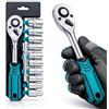 TANIASHOP Set 12PZ Chiavi a Bussola Poligonali 1/2 8-24mm con Cricchetto e Prolunga 125mm Kit Bussole Professionale per Riparazioni e Manutenzione