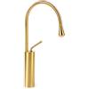 Queeucaer Rubinetto per lavabo, in oro, con rubinetto alto, design dorato, con beccuccio girevole a 360°, rubinetto, miscelatore per lavabo, spazzolato