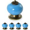 Ganzoo pomelli per mobili in porcellana e ceramica, blu, set da 4, pomello rotondo stile vintage shabby chic casa di campagna, 32 mm, profondità 23 mm, per montaggio su fronti fino 18 mm