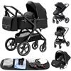 YAZOCO Passeggino Trio 3 in 1 Carrozzina Ovetto Pieghevole Set Viaggi Passeggino Neonato Sedili Parapiedi Zanzariere Carrozzina Multifunzionale (1 nero)