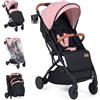 GIANTEX Passeggino Leggero per Bambini e Neonati, Passeggino Pieghevole e Portatile con Ruote, Schienale Regolabile, Tettuccio, Cintura di Sicurezza, Cesto e Copertura Antipioggia (Rosa)