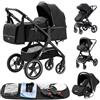 GLOKID Passeggino 3 in 1, Passeggino Canne, Trio,adattatori universali, carrozzina per bambini fino a 25 kg, 4 ruote con ammortizzatori, navicella, grandi ruote, pieghevole con（X1 Nero）