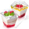 Huanmin Set di 50 tazze da dessert in plastica, 60 ml, con 50 cucchiai da zuppa, 50 coperchi, ciotole da dessert fai da te, trasparenti, riutilizzabili, per mousse, budini, gelati, buffet, dessert e