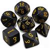 QMAY Dadi da gioco poliedrici, 7 dadi (nero + scritta giallo)