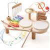 Promise Babe - Strumenti Musicali in Legno per Bambini da 1 a 3 Anni, Batteria Montessori con Tamburo, Xilofono e Percussioni, Giocattolo Musicale Educativo, Regalo per Bambine e Bambini
