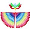 URAQT Uccello Feltro Costume, 2Pz Gufo Ali di Pavone Set Cosplay, Mantello Colorato e Maschera in Feltro per Bambini Ragazze Balli Halloween Feste in Maschera, Policromatico