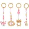 Whcctl 4 Pezzi Giochi per Passeggino da Appendere, Baby Gym con Ciondolo in Legno, per Il Gioco e Il Fitness dei Bambini (Rosa)
