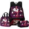 Jilijia Hazbin Hotel Zaino Anime Gioco Astuccio per Matite Borsa a Tracolla Alastor/Angel Dust/Charlie Morningstar Stampato 3D Zainetto per Scuola Borsa per Laptop Borsa da Viaggio Set di 3 Pezzi