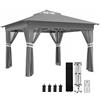Outsunny Gazebo da Giardino Pop-up con Luci LED, 336x336x250-270 cm, Grigio