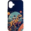 Humorous Christian Jesus Prehistoric Din Custodia per iPhone 16 Plus Gesù cavalcando nello spazio T-Rex Dinosaur Meme Sci-Fi Believers