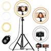 AUNEK Luce ad anello con treppiede e supporto per telefono, 25,9 cm, dimmerabile, luce circolare a LED con 3 modalità e 10 luminosità, telecomando Bluetooth per selfie trucco YouTube Video TikTok