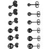 Cupimatch Jewellery - Set di 6 paia di orecchini a perno in acciaio inox da 3 a 8 mm, per uomo e donna (nero)