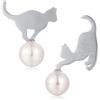 Jiahanzb Orecchini gatto perle in Argento 925 Orecchini di Perle per donne Perle Bianche di Donna gatto gioielli 8 mm