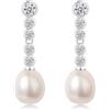 YAMI Orecchini da donna con perle coltivate in acqua dolce e salata, 8 - 10 mm, orecchini pendenti in argento 925, ipoallergenici, lunghi orecchini a goccia di zircone, adatti per ogni occasione