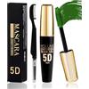 Lestpola Mascara verde impermeabile per sopracciglia, mascara in fibra di seta 5D con spazzola pieghevole per sopracciglia, extension per ciglia colorate liquide, volumizzanti e spessi, a lunga durata, per