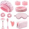 Crunier 11 Pezzi Gua Sha Viso Kit, Guasha Viso Quarzo Rosa, Rullo Massaggio Viso
