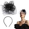 KRYMSON 1 fascia per capelli con velo, accessorio per capelli da sposa, clip con fiore con piume, fascia con cappello (nero)