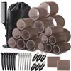 WD&CD Bigodini per capelli, 45 pezzi, 24 pezzi in 4 misure (55/45/36/25 mm) con 18 clip, bigodini per capelli grandi autoadesivi per capelli lunghi, medi e corti (Marrone)