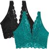 Smart & Sexy Signature Lace Deep V Neck Wireless for Women with Support, Bralettes And Bralette Pack Reggiseno con Scollatura a V, Opaque, Fanfare/tonalità Nera-Confezione da 2, L (Pacco da 2) Donna