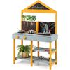 FANTASK Cucina per bambini, per esterni, in legno di abete con contenitore per piante, 2 lavagne e rubinetto e lavandino (blu)