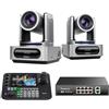 Tenveo Bundle/Kit Telecamera PTZ e Controller 2 Telecamere NDI PTZ 1080P con Tracking AI 30X Zoom, SDI/HDMI/USB3.0/LAN(PoE), Controller Schermo Quadruplo da 7" e Switch PoE per Live Streaming