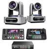 Tenveo Bundle/Kit Telecamera PTZ e Controller 2 Telecamere NDI PTZ 1080P con Tracking AI 30X Zoom, SDI/HDMI/USB3.0/LAN(PoE), Controller Schermo Quadruplo da 7", Switcher Mixer Video e Switch PoE