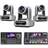 Tenveo Bundle/Kit Telecamera PTZ e Controller 3 Telecamere NDI PTZ 1080P con Tracking AI 30X Zoom, SDI/HDMI/USB3.0/LAN(PoE), Controller Schermo da 5", Switcher Mixer Video per Live Streaming