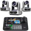 Tenveo Bundle/Kit Telecamera PTZ e Controller 3 Telecamere NDI PTZ 1080P con Auto-Tracking AI 30X Zoom, SDI/HDMI/USB3.0/LAN(PoE) e Controller Schermo Quadruplo da 7" per Live Streaming