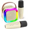 Aplsinvivi Mini macchina per karaoke per bambini e adulti, con 2 microfoni wireless, giocattoli per bambini, regali di compleanno per ragazze dai 6, 7, 8, 9, 10, 12 anni in su, per feste in famiglia