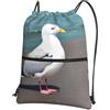 YYHHAOFA Simpatico zaino con stampa di gabbiani con coulisse e cerniera, borsa da viaggio impermeabile con tasca frontale e organizer interno