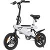 LIRKAN 14" Bicicletta Elettrica Pieghevole E-Bike Bianco e Nero con Freni a Disco
