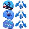 EHDWXVZM Cappelle da Nuoto per Bambini A 3 Pezzi, con 3 Set di Tappi per Le Orecchie E Clip per Il Naso, Graziosi Tappi da Nuoto di Cartoni Animati, Attrezzature per Il Nuoto.