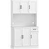 HOMCOM Armadio cucina con piano di lavoro, foro per cavi e ripiani regolabili, in MDF, 180,5 cm, Bianco | Aosom Italy