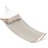 SONGMICS Amaca Doppia Imbottita, Amaca da Giardino con Barre Curve in Bambù Separabili, Amaca da Campeggio con Cuscino, 200 x 140 cm, Portata 225 kg, Crema e Beige/Grigio e Beige/Blu e Beige