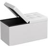 SONGMICS Pouf contenitore, panca contenitore, panca con coperchio pieghevole, capacità di 89 L/120 L, con sedile imbottito, 38 x 76 x 38 cm/38 x 110 x 38 cm, bianco