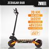 ZWHEEL Monopattino elettrico ZWHEEL Zcougar Duo con certificazione DGT, doppio motore da 1000W*2, batteria da 48V 20Ah, pneumatici tubeless da 10 pollici per fuoristrada, autonomia fino a 70 km, pieghevole.