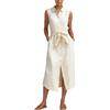 Generico Maxi Abiti Casual da Donna in Cotone Lino Elegante Abito Senza Maniche con Colletto con Bottoni Aperti sul Davanti Abito Estivo Lungo A Camicia Leggero Moda Traspirante Vestiti Primavera e76